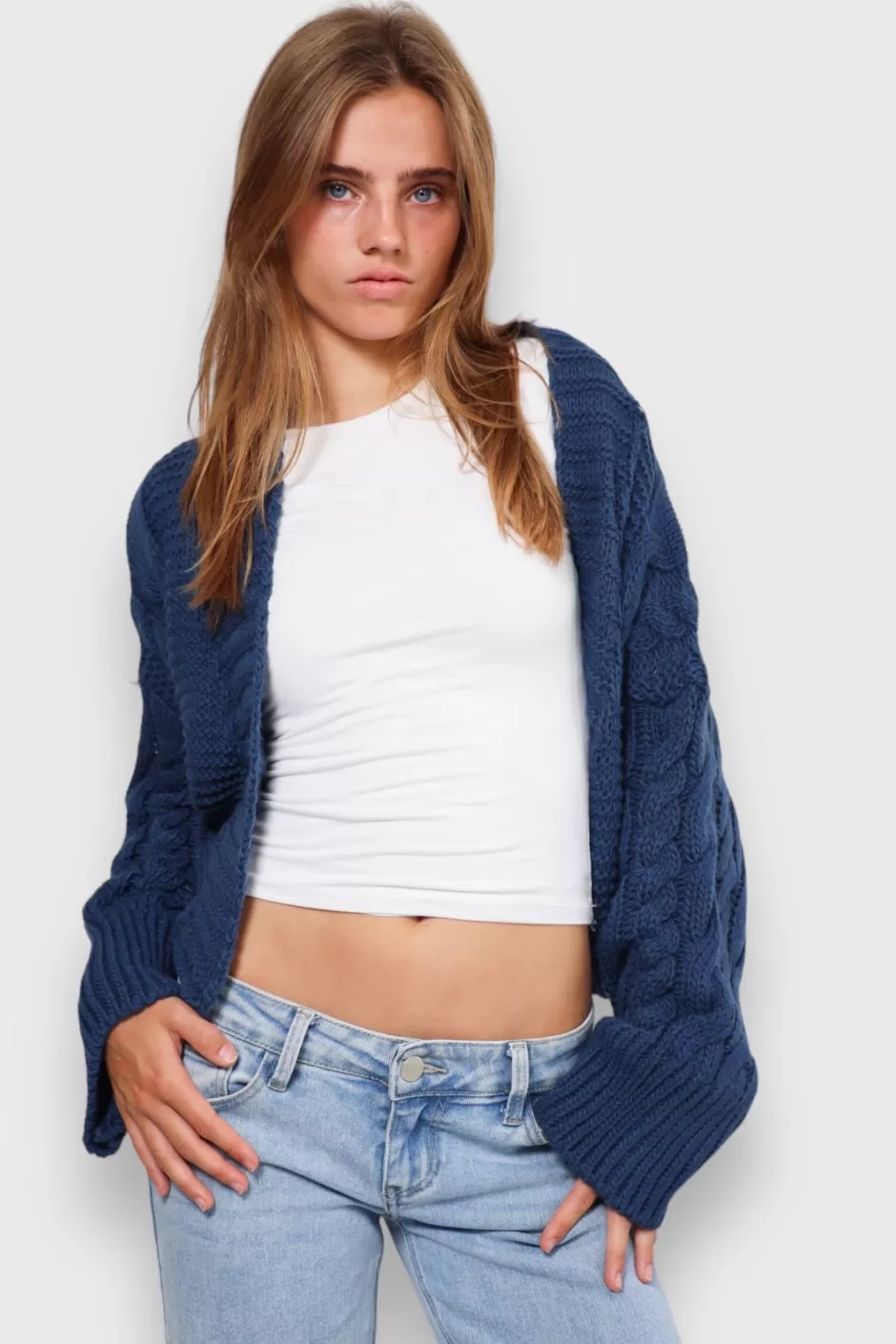 Fashion Meet Me There Cable Knit Cardigan Navy