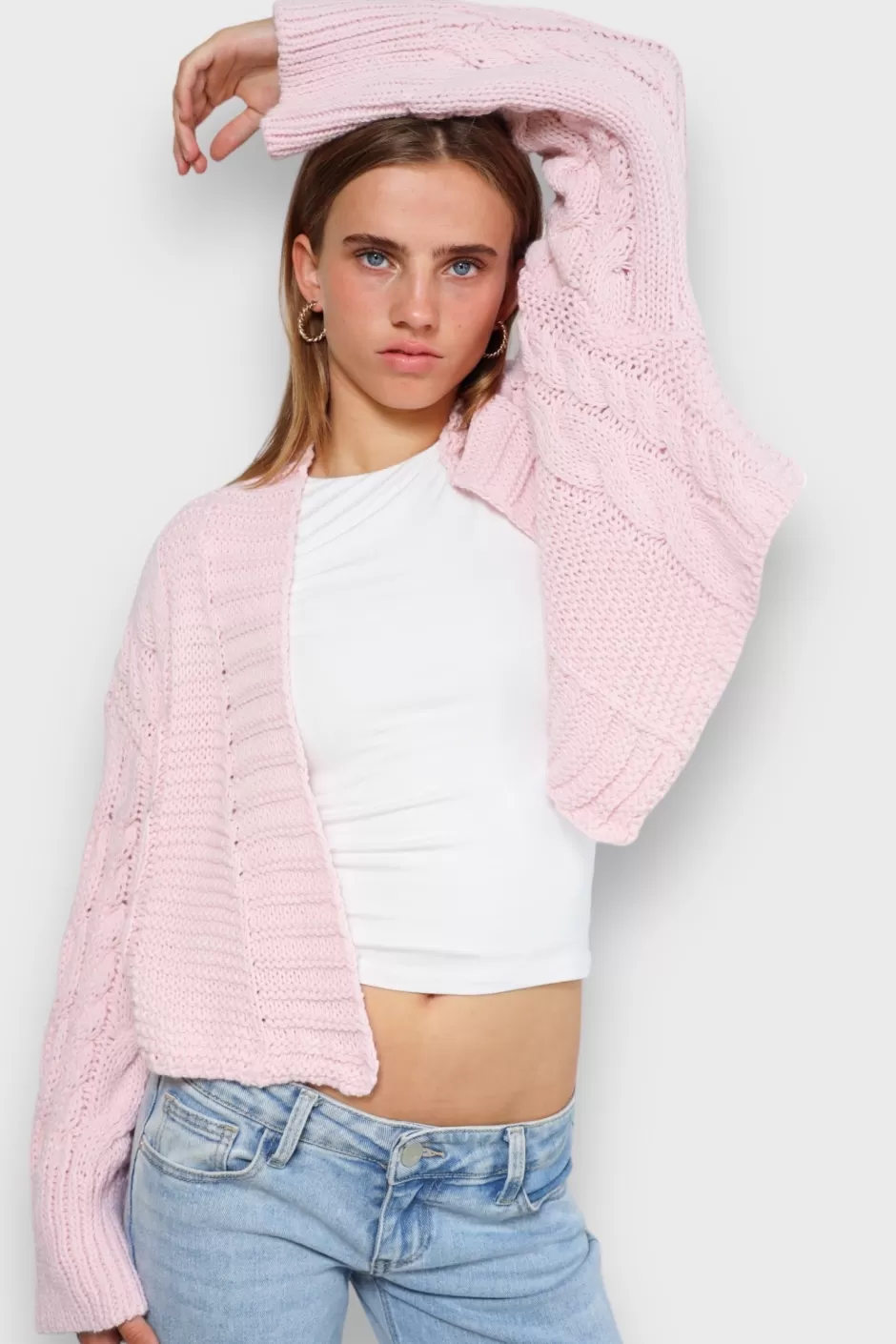 Cheap Meet Me There Cable Knit Cardigan Pink