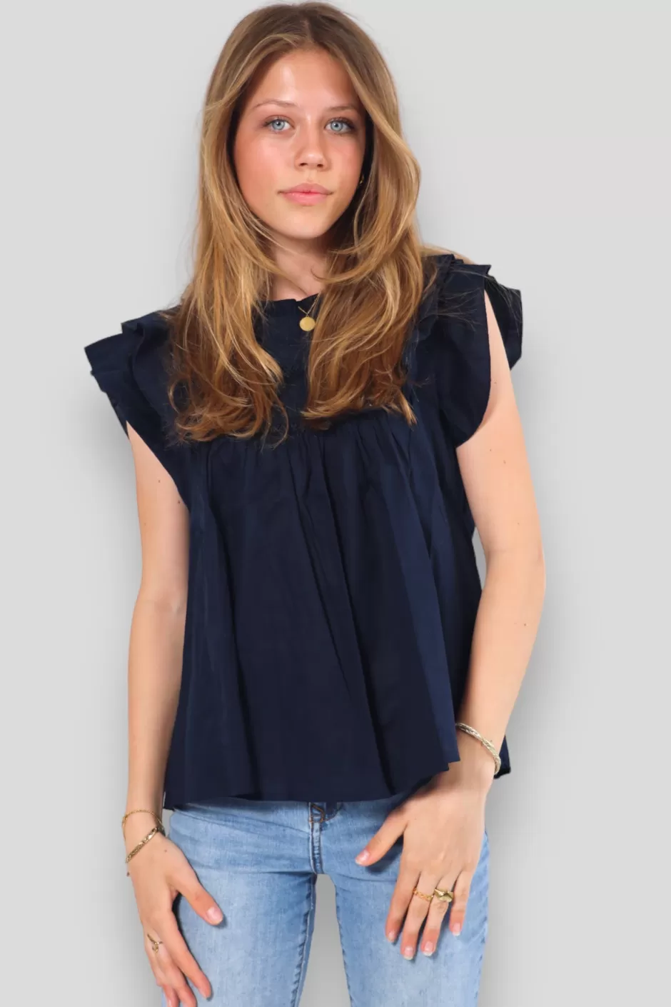 Sale Meet Me There Dreamy Blouse Navy