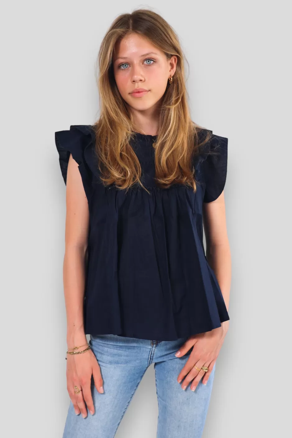 Sale Meet Me There Dreamy Blouse Navy