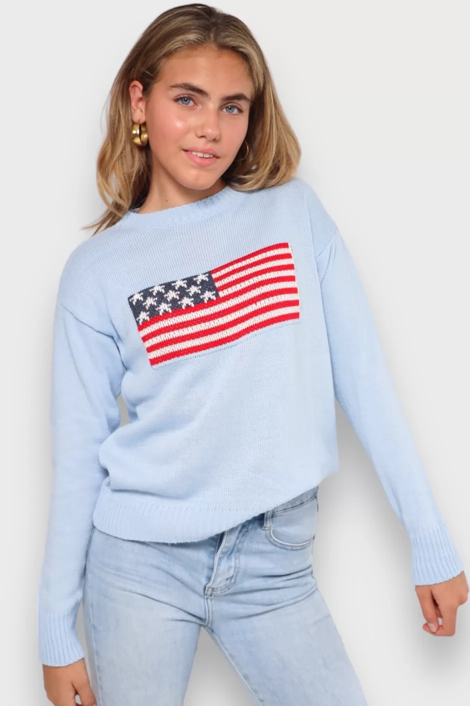 Best Sale Meet Me There Flag Sweater Blue