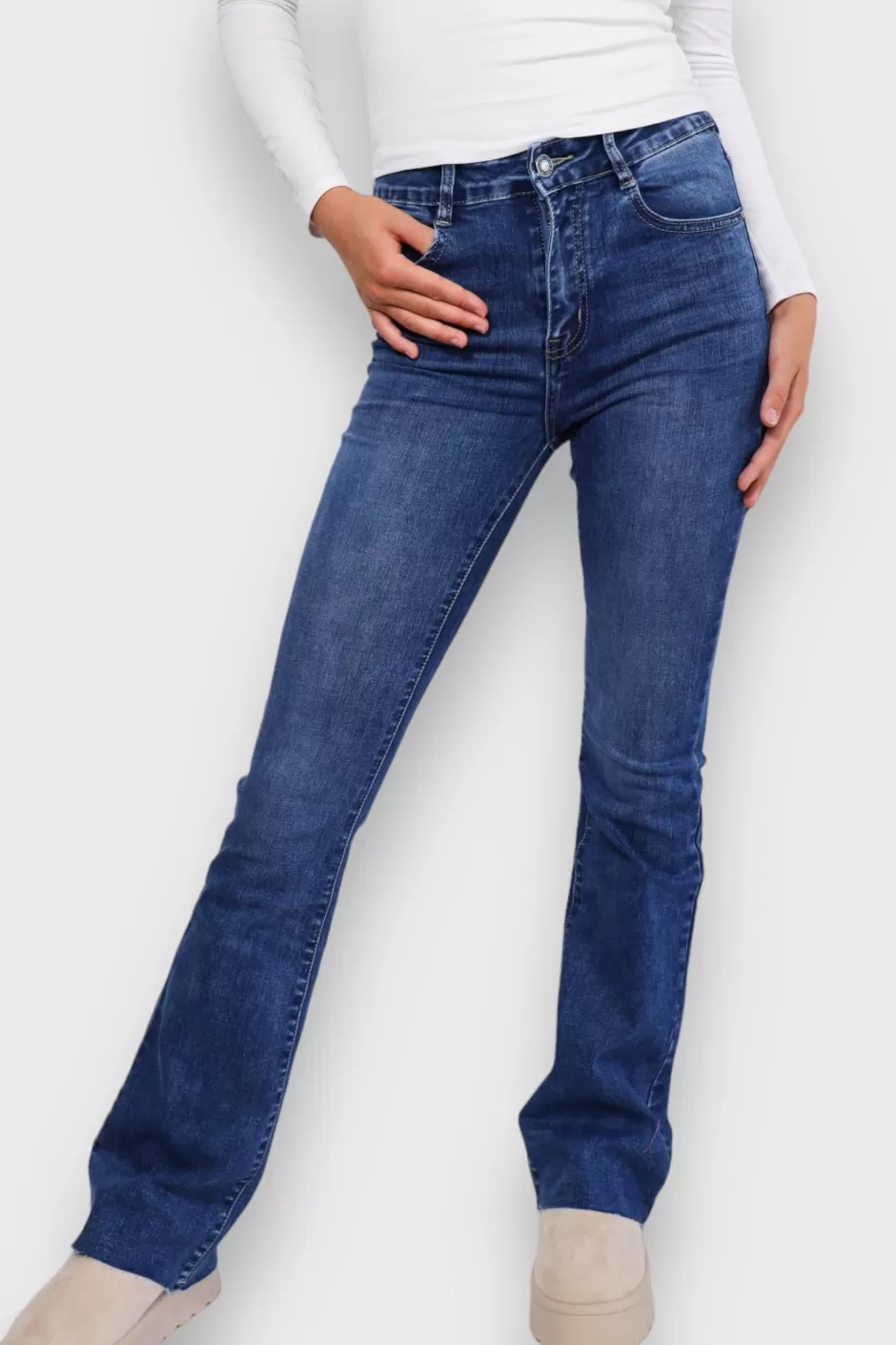 Cheap Meet Me There Flared Jeans Dark Blue