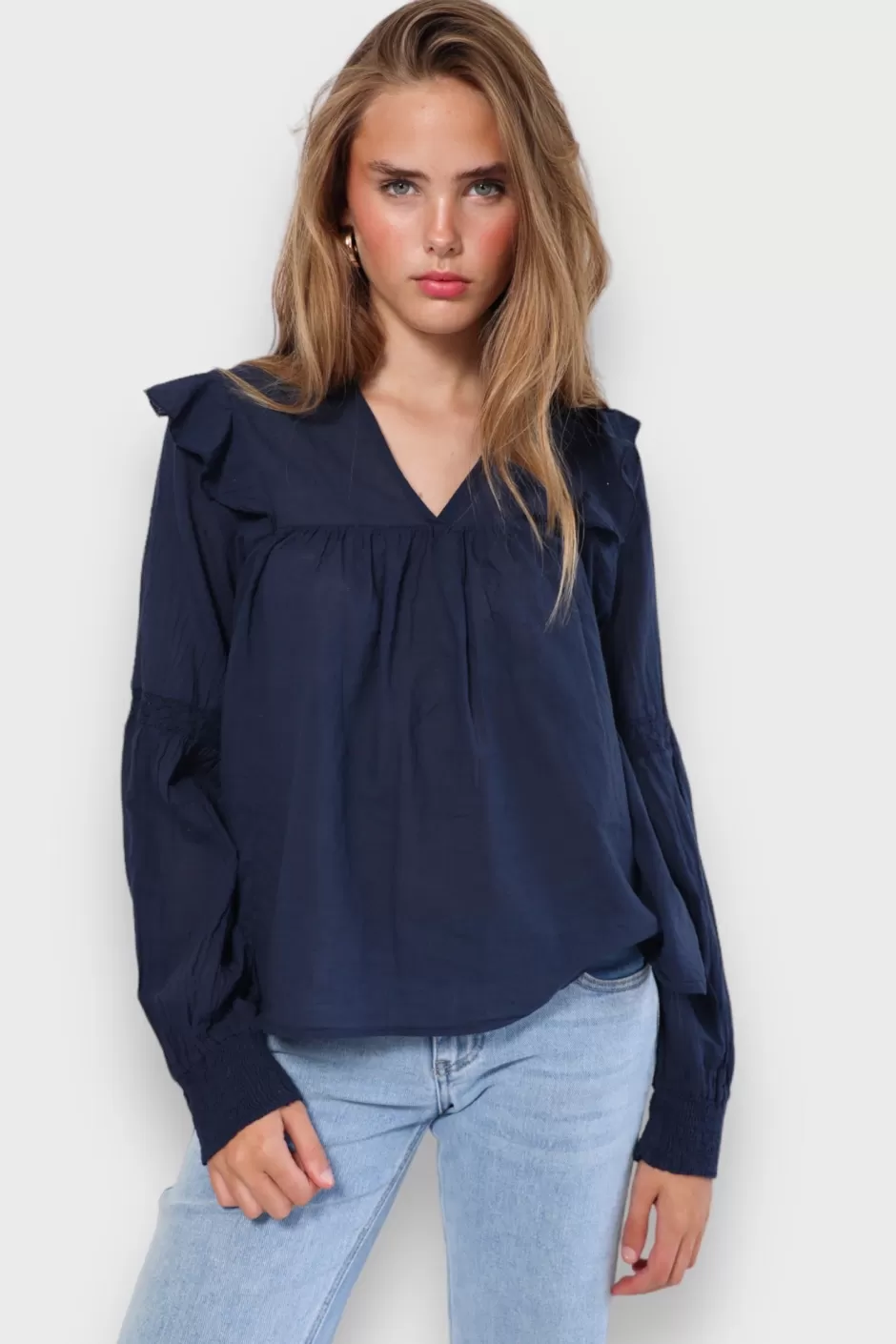 Discount Meet Me There Glory Blouse Navy