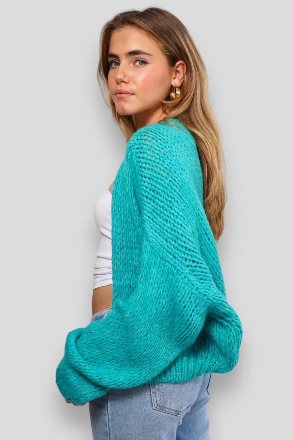 Store Meet Me There Keep Me Warm Cardigan Turquoise