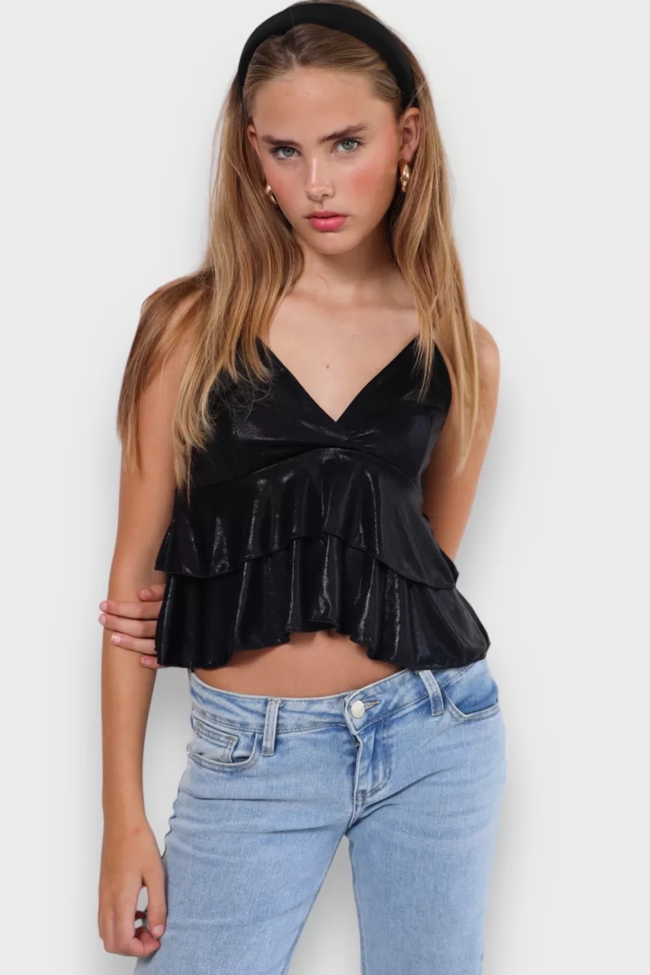 Best Meet Me There Metallic Top Black