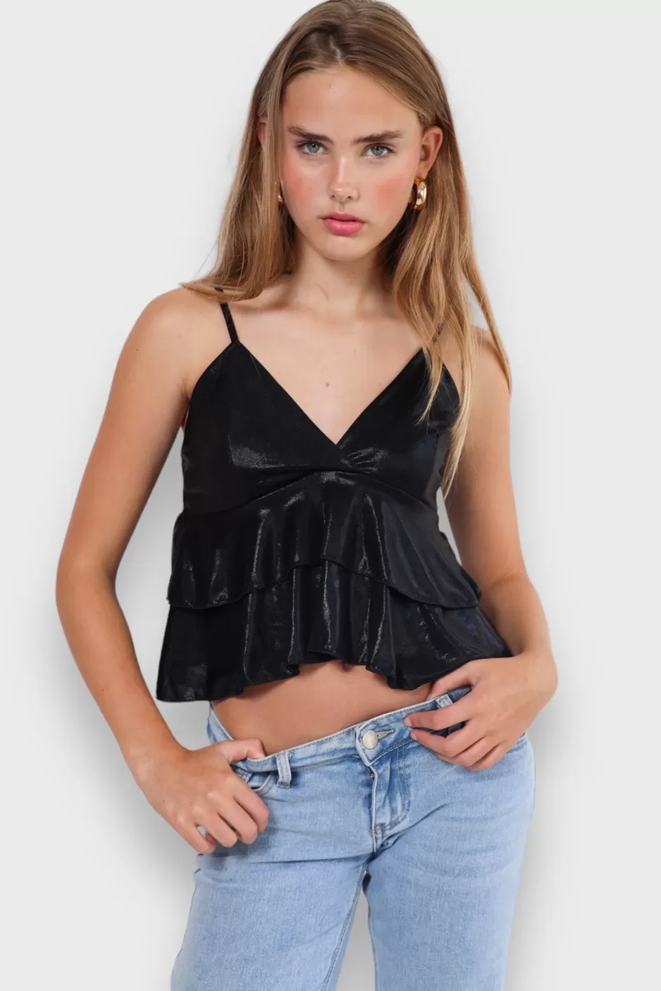 Best Meet Me There Metallic Top Black