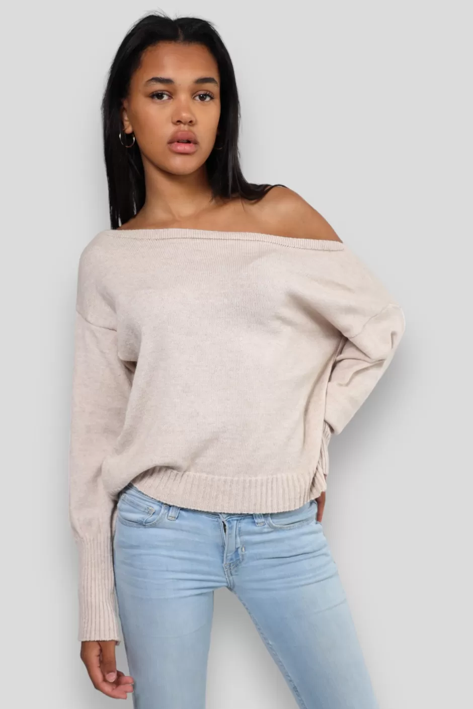 Store Meet Me There One Shoulder Sweater Beige