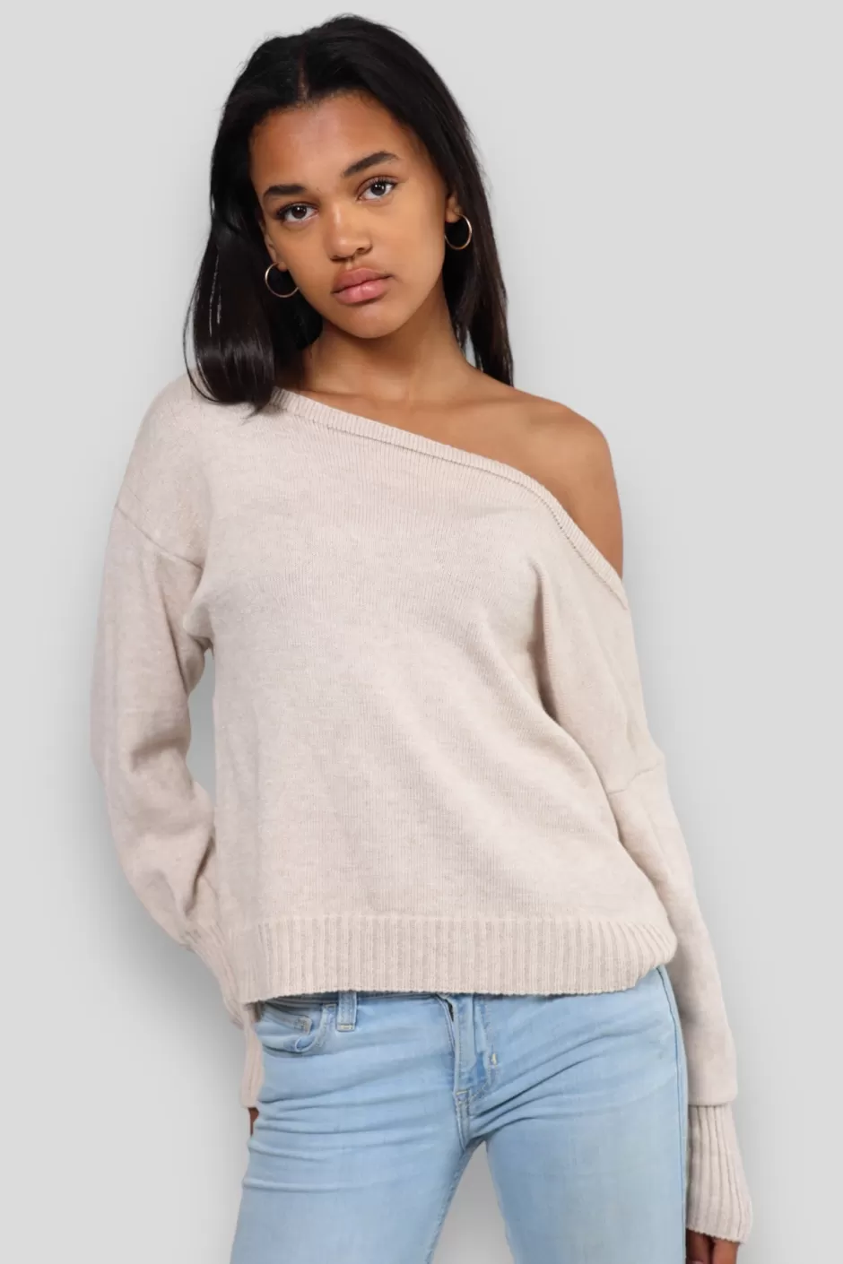 Store Meet Me There One Shoulder Sweater Beige