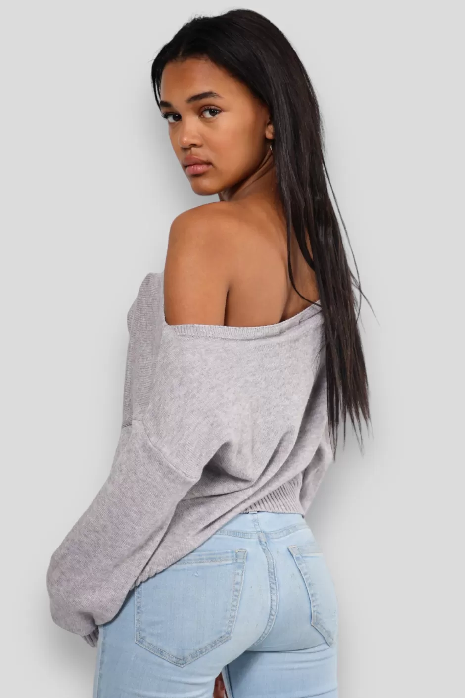 New Meet Me There One Shoulder Sweater Gray