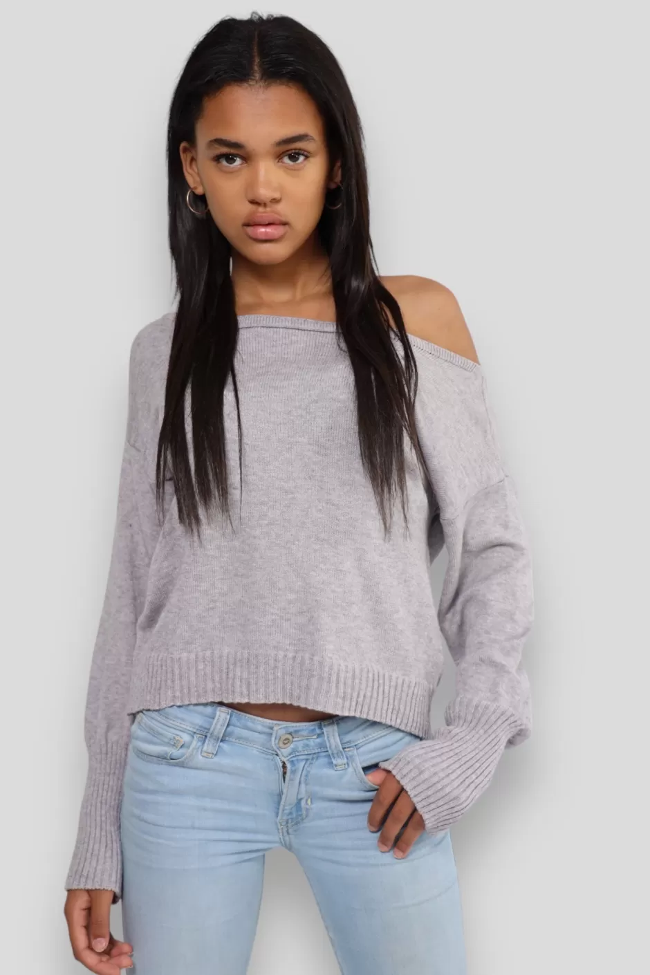 New Meet Me There One Shoulder Sweater Gray