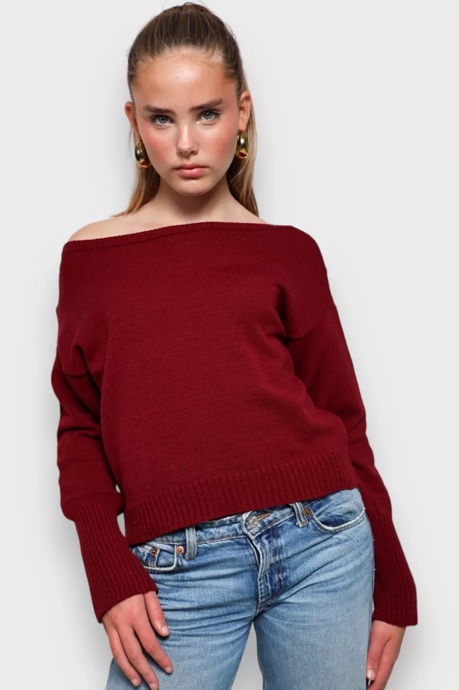 New Meet Me There One Shoulder Sweater Red