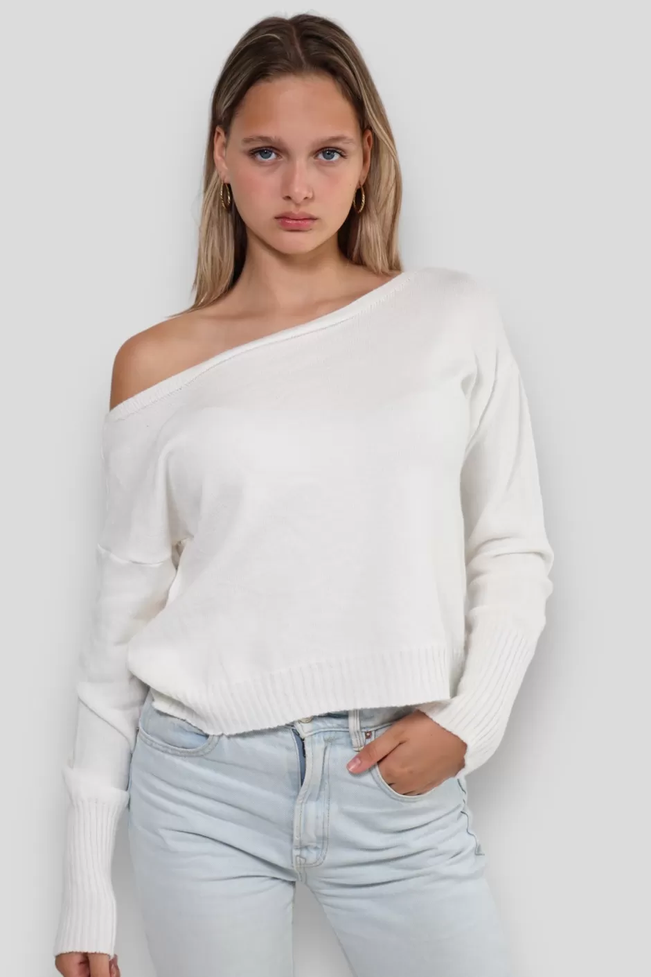 New Meet Me There One Shoulder Sweater White