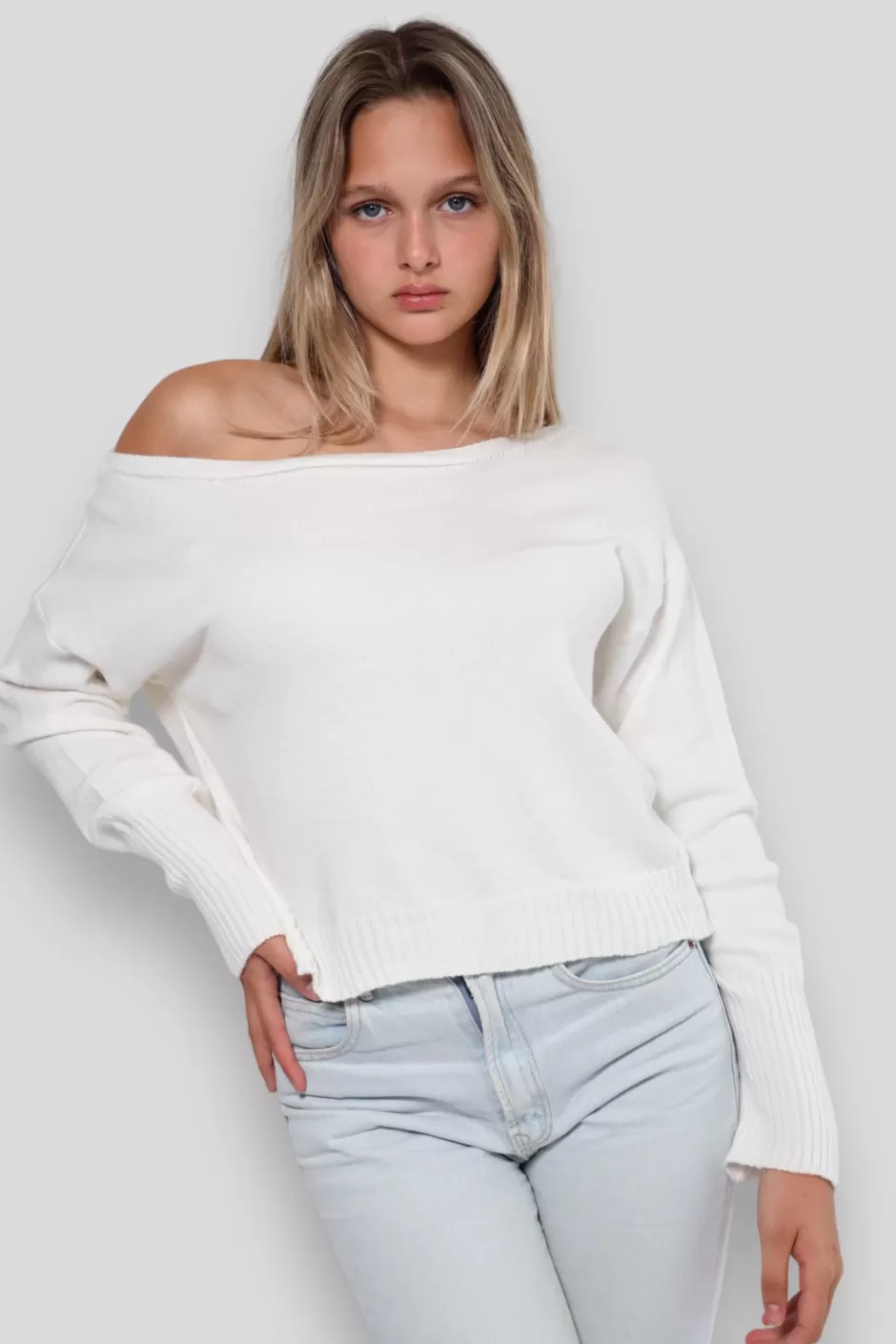 New Meet Me There One Shoulder Sweater White