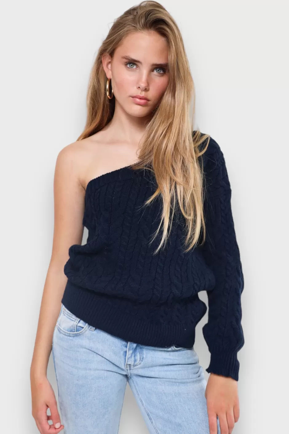 Cheap Meet Me There One Sleeve Sweater Navy