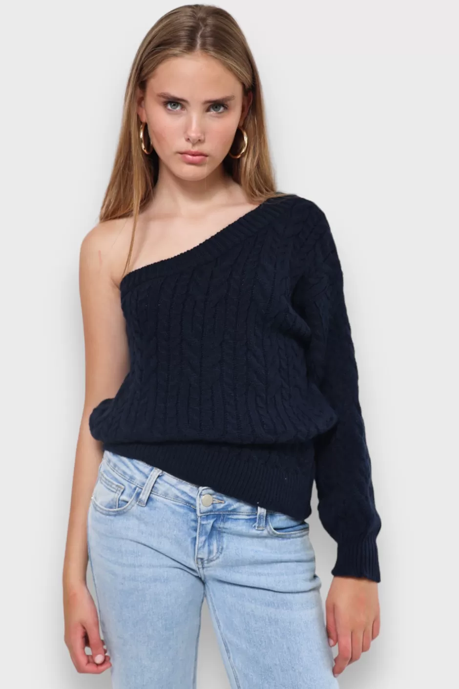 New Meet Me There One Sleeve Sweater Navy