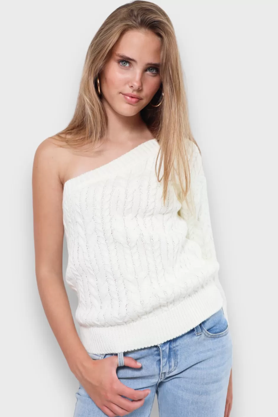 Hot Meet Me There One Sleeve Sweater White