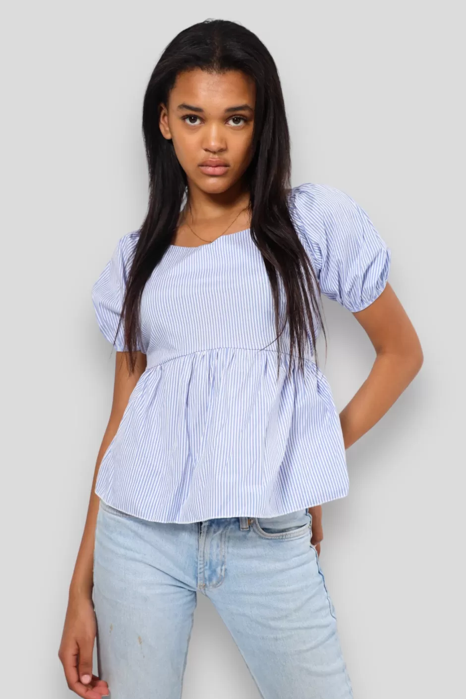 Cheap Meet Me There Peplum Striped Blouse