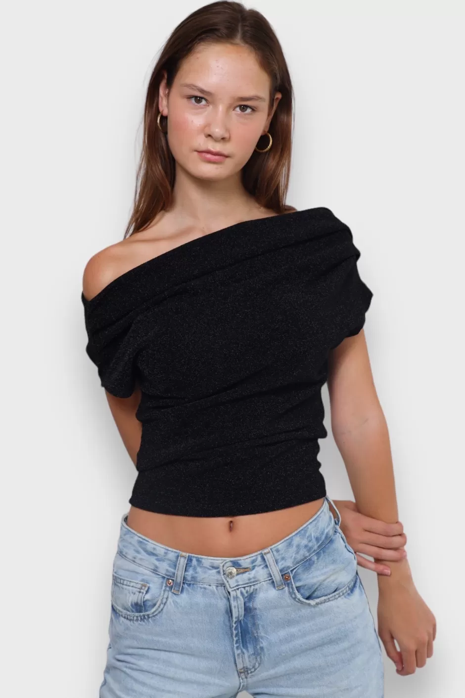 Cheap Meet Me There Shimmer Top Black