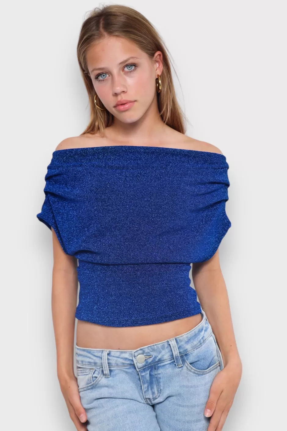 Clearance Meet Me There Shimmer Top Cobalt