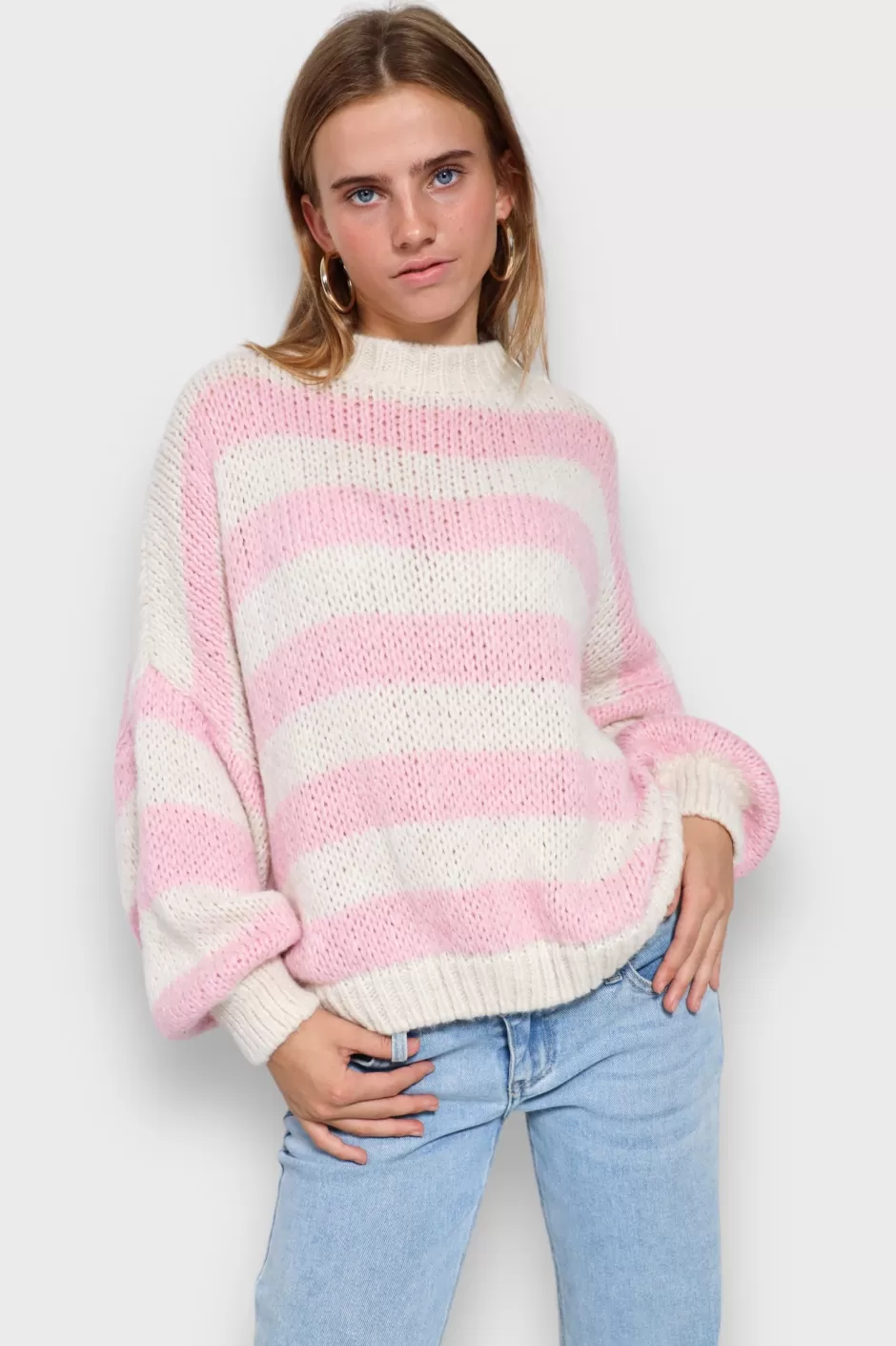 Online Meet Me There Striped Sweater Baby Pink