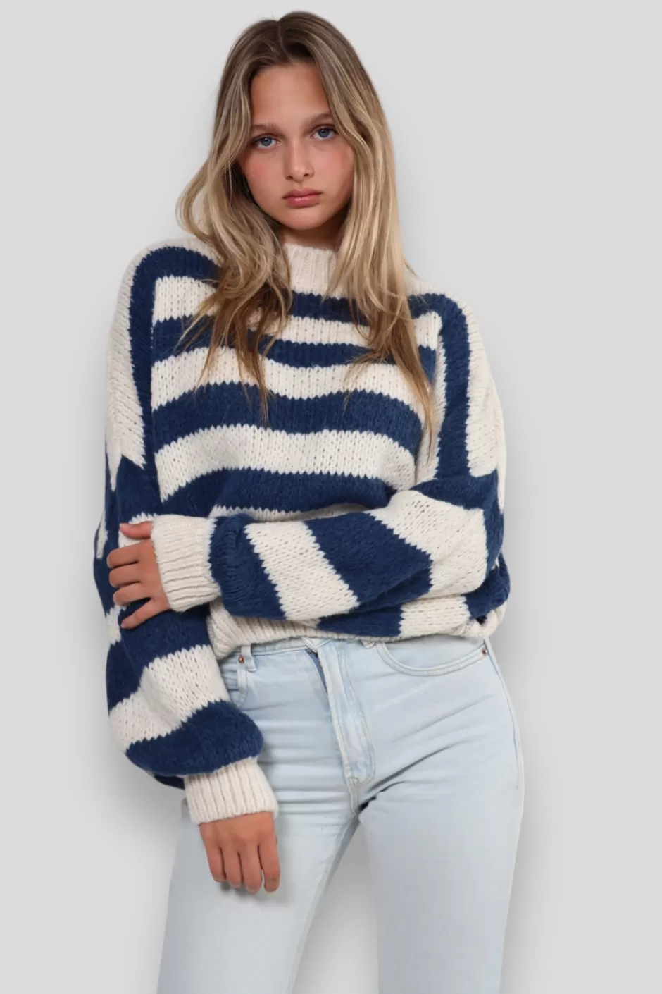 New Meet Me There Striped Sweater Navy