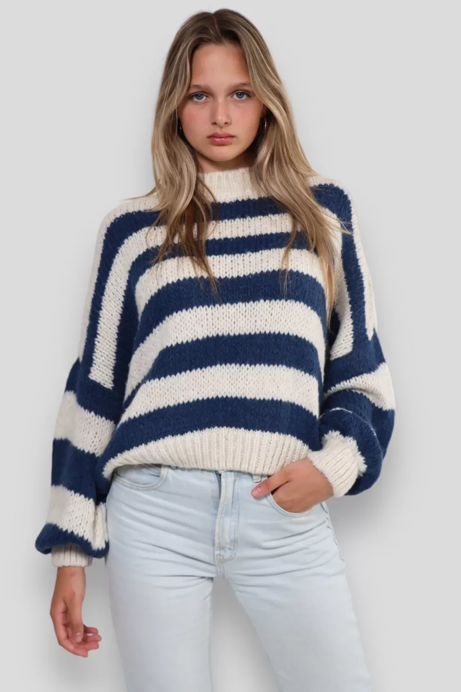 New Meet Me There Striped Sweater Navy