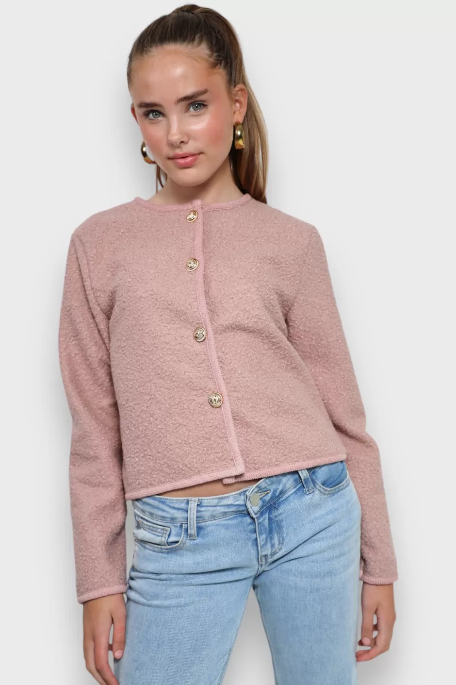 Cheap Meet Me There Teddy Cardigan Pink