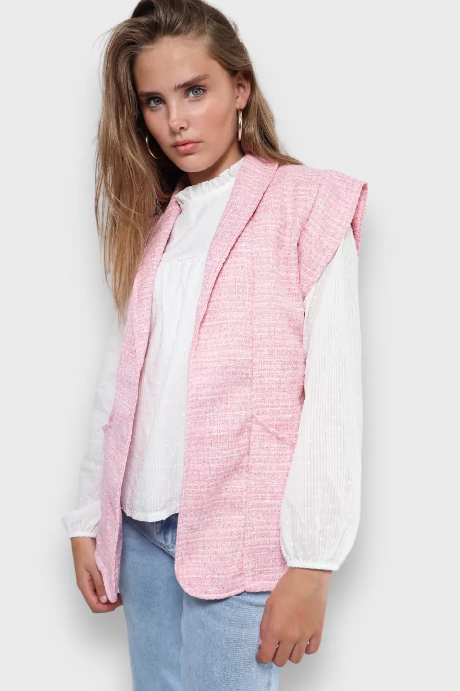 Fashion Meet Me There Tweed Waistcoat Pink