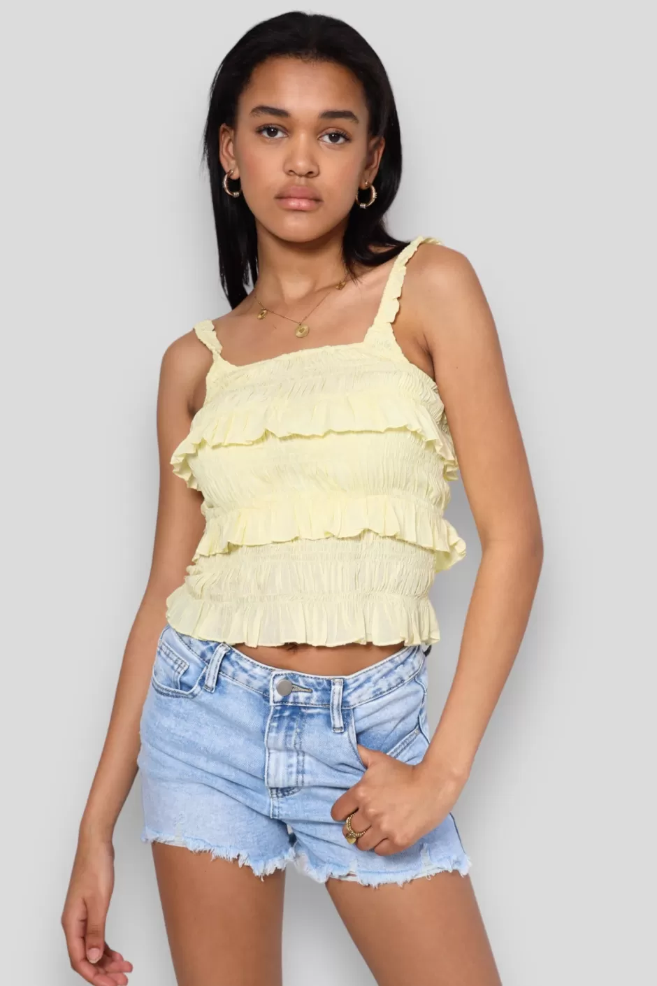 New Meet Me There Yellow Ruffle Top