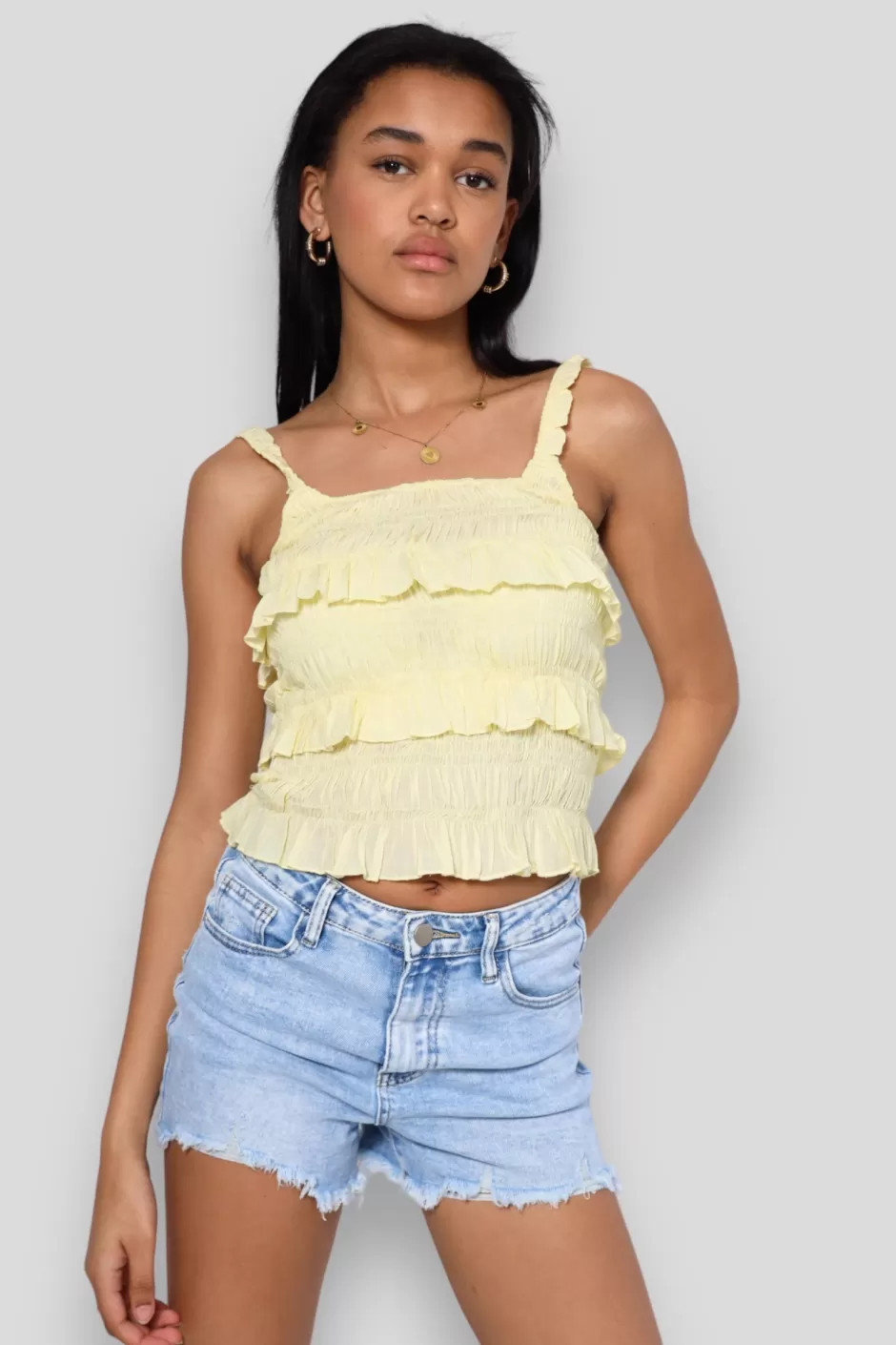 New Meet Me There Yellow Ruffle Top